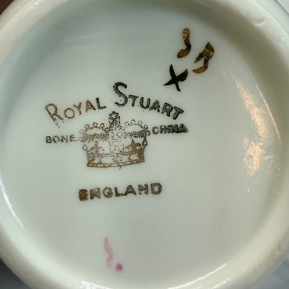 Royal Stuart Bone China England Tea Cup and Saucer Floral Gold Trim Scalloped